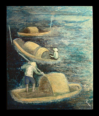 Pêcheurs en barque de nuit